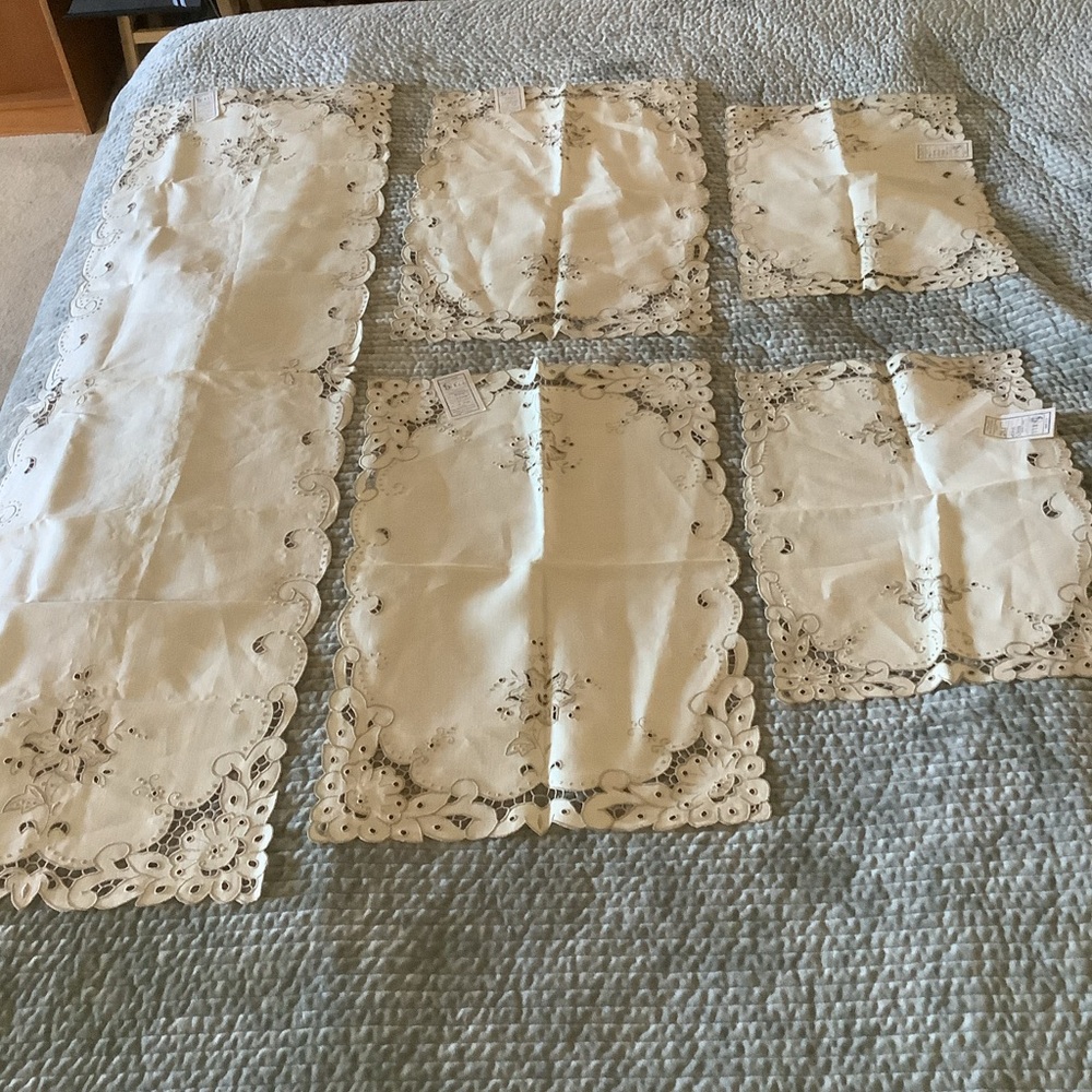 Five Piece Hand Embroidered in Portugal  Linen Set